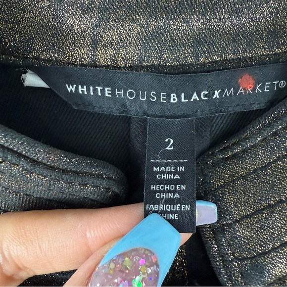 White House Black Market Gold Metallic Biker Moto Jacket Size 2 - Picture 8 of 11